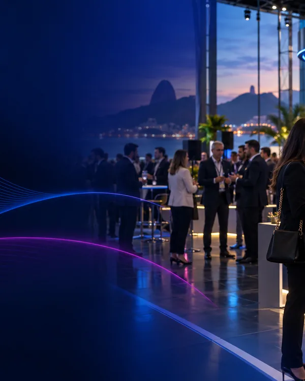 Evento corporativo com palco iluminado