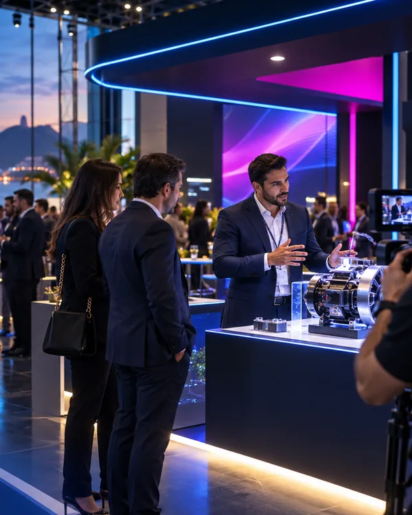 Feira de negócios com visitantes